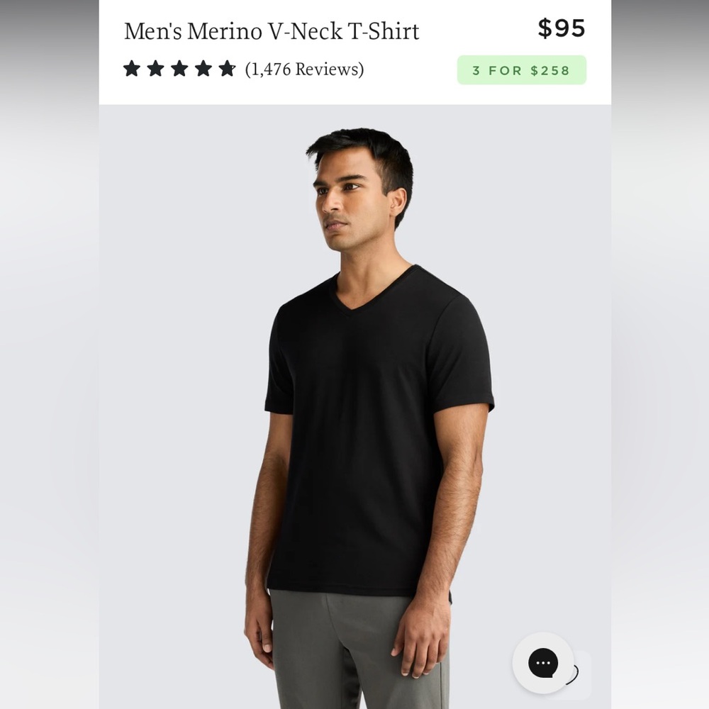 Men's Merino V‑Neck T‑Shirt, Size Large